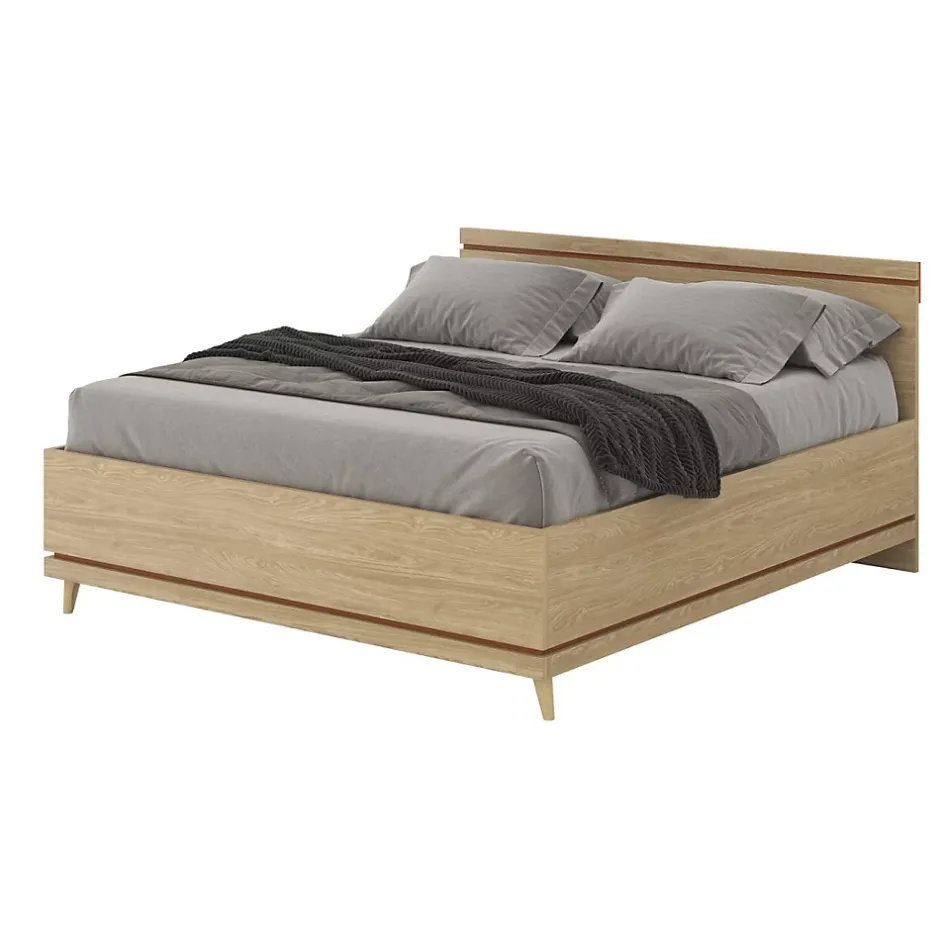 Meublorama Lit avec sommier NOKI 180x200 cm chene clair et moka Style scandinave Online
