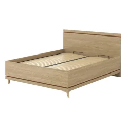 Meublorama Lit avec sommier NOKI 180x200 cm chene clair et moka Style scandinave Online