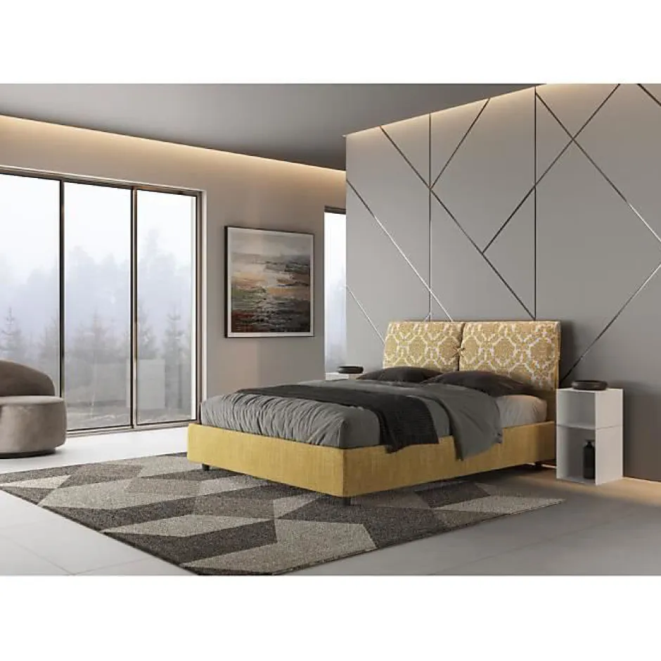Ityhome Lit avec sommier rembourré 160x210 en tissu Agata 3 jaune Mados Sale