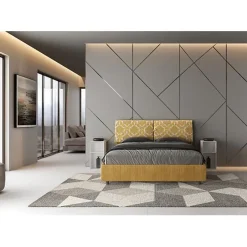Ityhome Lit avec sommier rembourré 160x210 en tissu Agata 3 jaune Mados Sale