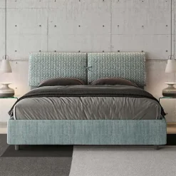 Ityhome Lit avec sommier rembourré 160x200 Aragona 7 tissu bleu clair Mados