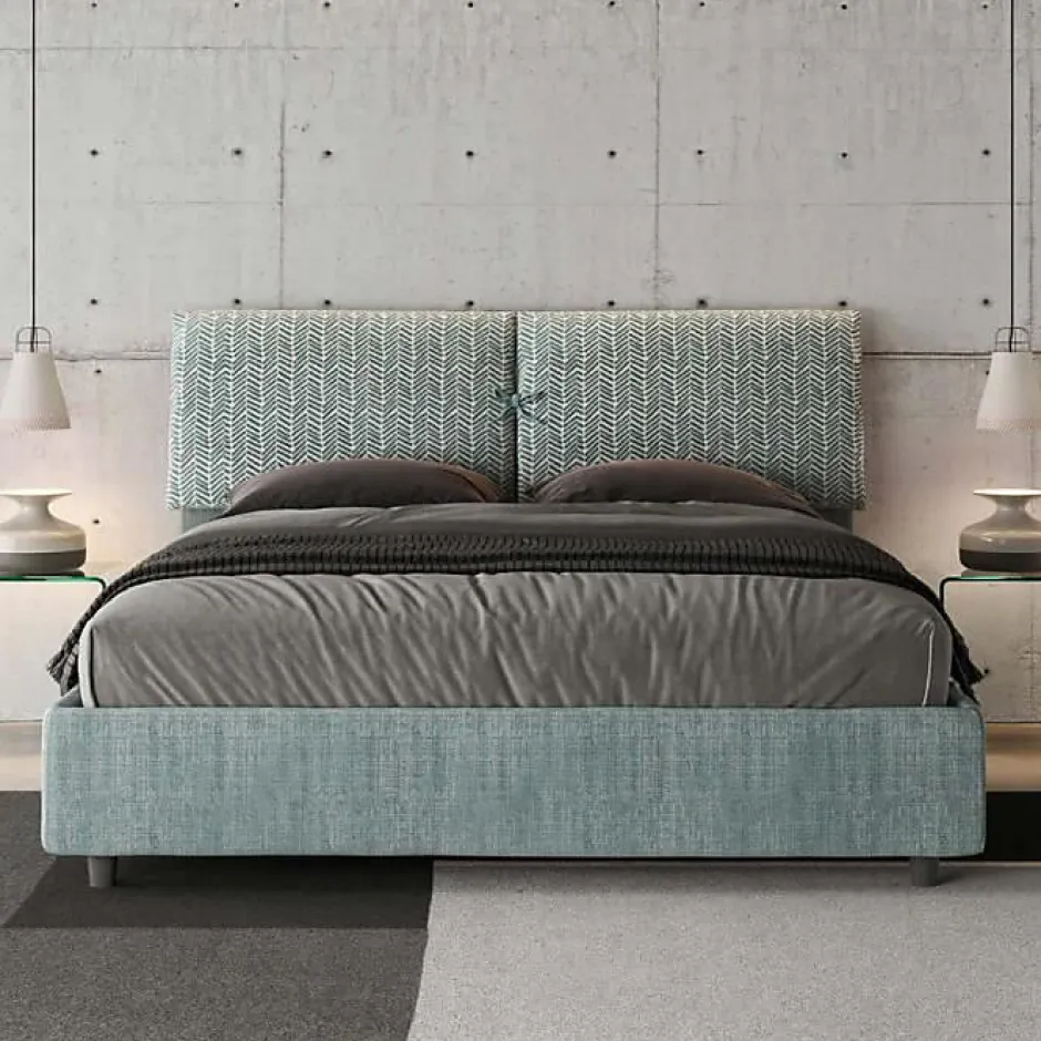 Ityhome Lit avec sommier rembourré 160x200 Aragona 7 tissu bleu clair Mados