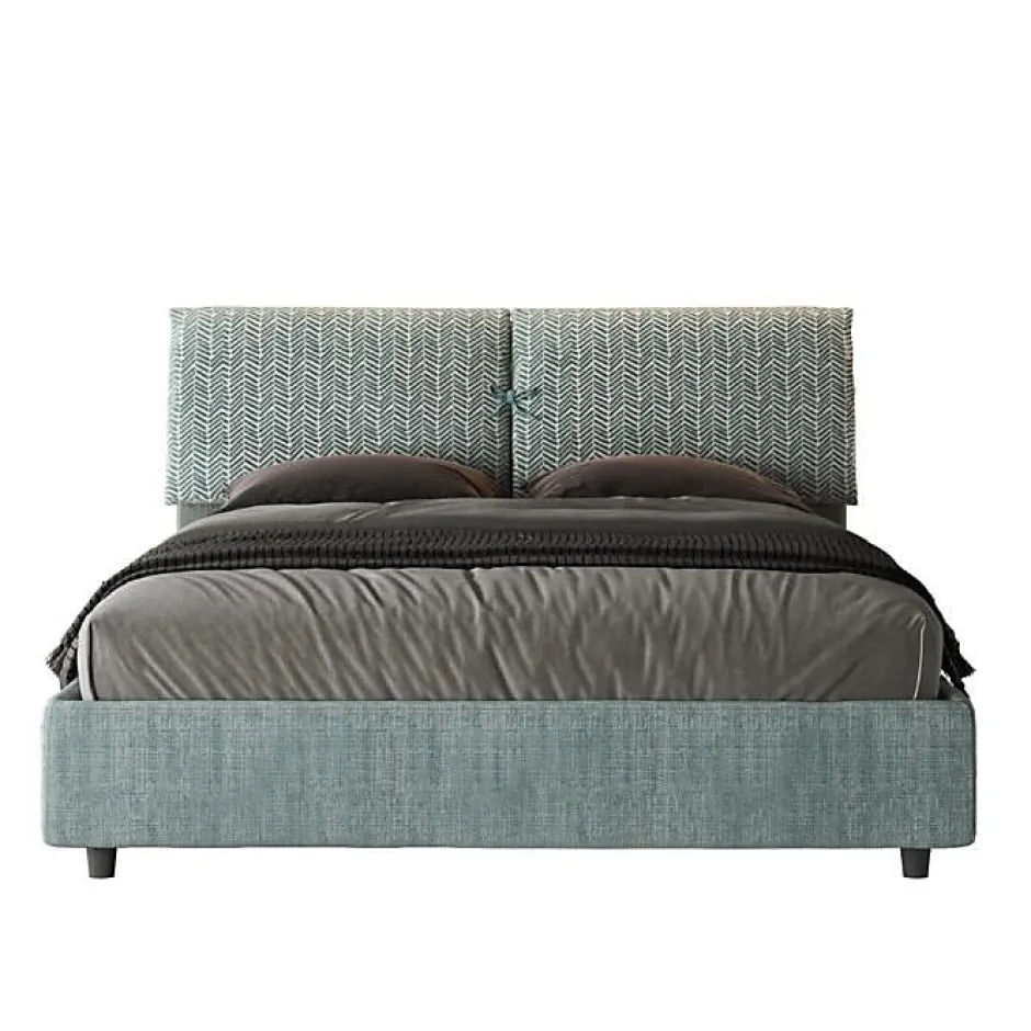 Ityhome Lit avec sommier rembourré 160x200 Aragona 7 tissu bleu clair Mados