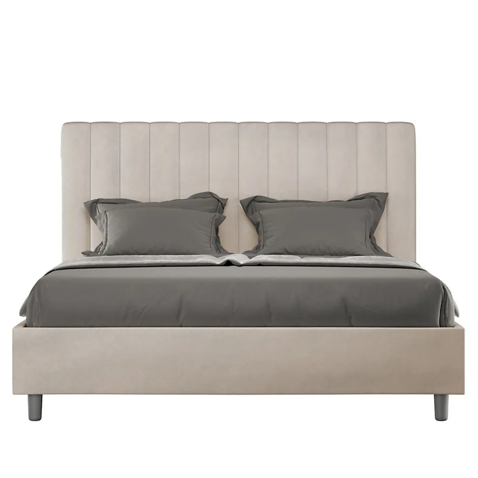 Ityhome Lit avec sommier rembourré 160x200 Agueda sable microfibre