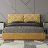 Ityhome Lit avec sommier rembourré 160x200 en tissu Agata 3 jaune Mados Hot