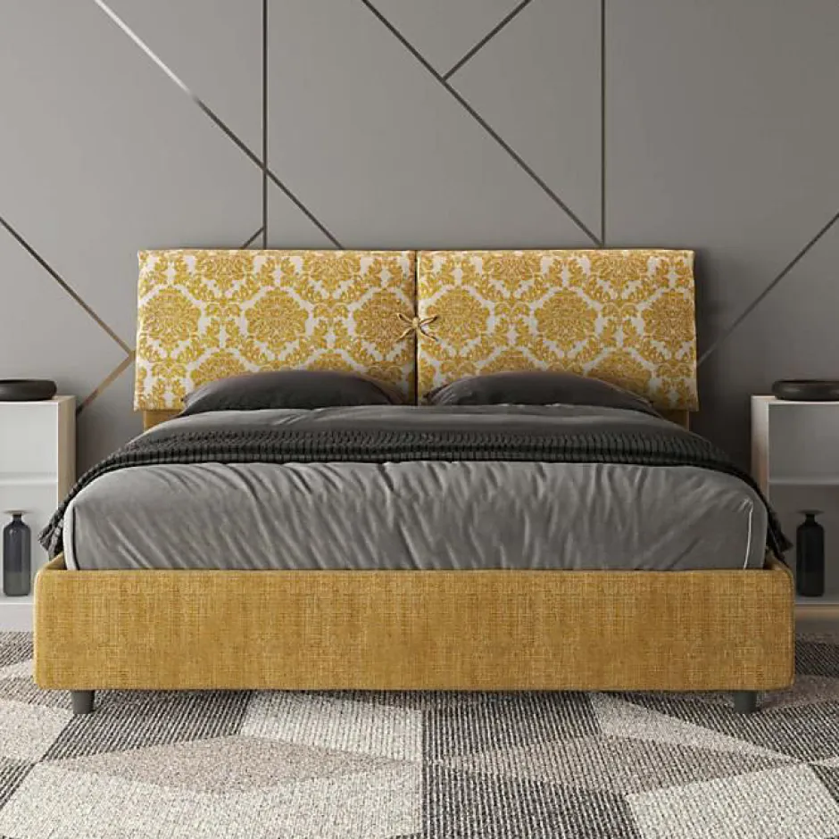 Ityhome Lit avec sommier rembourré 160x200 en tissu Agata 3 jaune Mados Hot