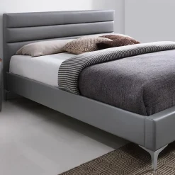 Meublorama Lit avec sommier THOMAS 160x200 en simili cuir, coloris gris 215 x 99,5 x 165 cm