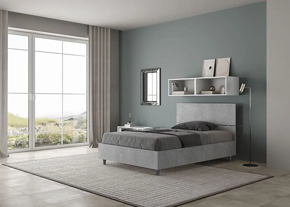 Ityhome Lit avec sommier 120x190, tête de lit droite en béton Demas