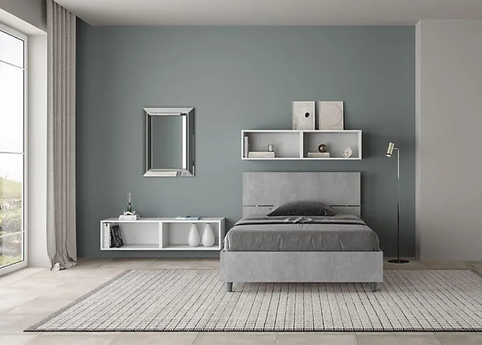 Ityhome Lit avec sommier 120x190, tête de lit droite en béton Demas