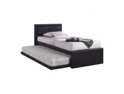 Meublorama Lit avec tiroir-lit RODAN 90x200 cm en simili cuir coloris noir, sommier inclus.