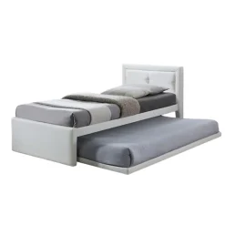 Meublorama Lit avec tiroir-lit RODAN 90x200 cm Similicuir blanc Sommier inclus Style moderne
