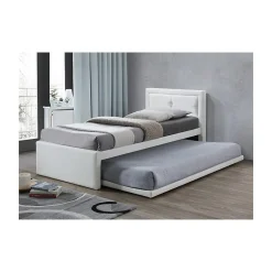 Meublorama Lit avec tiroir-lit RODAN 90x200 cm Similicuir blanc Sommier inclus Style moderne