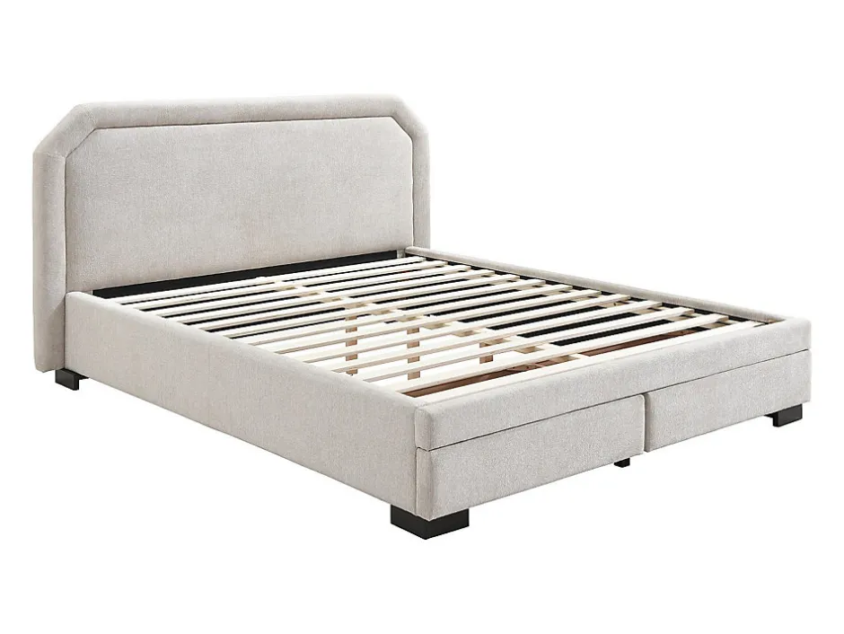 Vente-unique Lit avec tiroirs 180 x 200 cm - Tissu - Beige + Matelas - INASTO