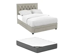 Vente-unique Lit avec tiroirs 160 x 200 cm - Tissu velours - Beige + Matelas - LEOPOLD Sale