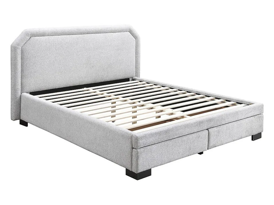 Vente-unique Lit avec tiroirs 140 x 190 cm - Tissu - Gris clair - INASTO