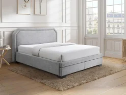 Vente-unique Lit avec tiroirs 140 x 190 cm - Tissu - Gris clair - INASTO