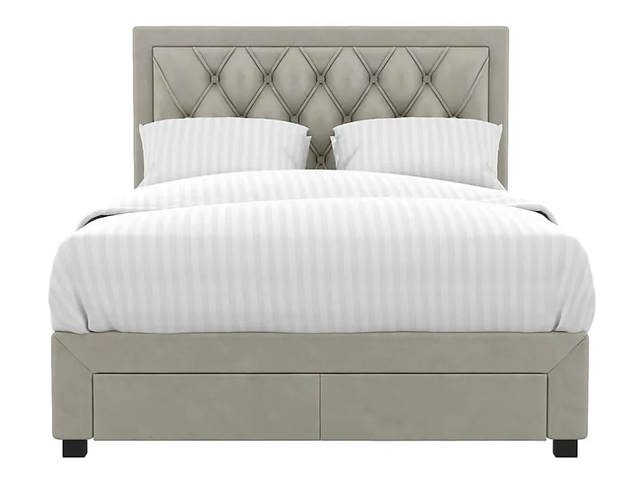 Vente-unique Lit avec tiroirs 180 x 200 cm - Tissu velours - Beige + Matelas - LEOPOLD New