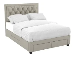 Vente-unique Lit avec tiroirs 180 x 200 cm - Tissu velours - Beige + Matelas - LEOPOLD New