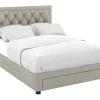 Vente-unique Lit avec tiroirs 180 x 200 cm - Tissu velours - Beige - LEOPOLD Outlet