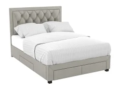 Vente-unique Lit avec tiroirs 180 x 200 cm - Tissu velours - Beige - LEOPOLD Outlet