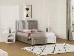 Vente-unique Lit avec tiroirs 180 x 200 cm - Tissu velours - Beige - LEOPOLD Outlet