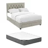 Vente-unique Lit avec tiroirs 140 x 190 cm - Tissu velours - Beige + Matelas - LEOPOLD