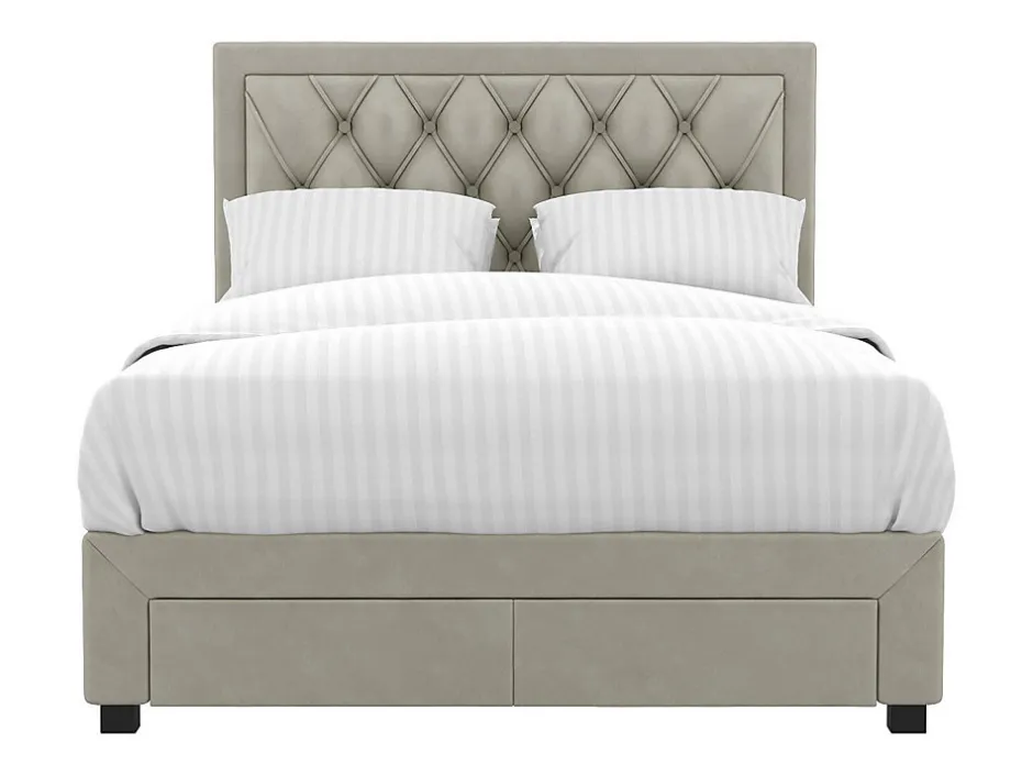 Vente-unique Lit avec tiroirs 140 x 190 cm - Tissu velours - Beige + Matelas - LEOPOLD