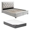 Vente-unique Lit avec tiroirs 160 x 200 cm - Tissu - Beige + Matelas - LEOPOLD