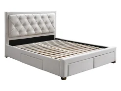 Vente-unique Lit avec tiroirs 160 x 200 cm - Tissu - Beige + Matelas - LEOPOLD