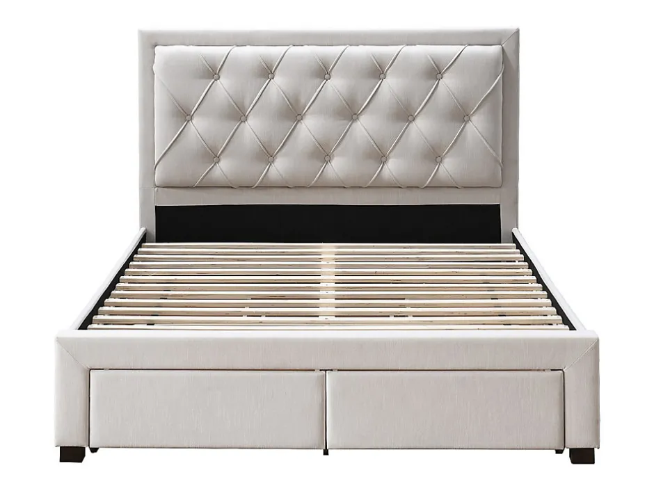 Vente-unique Lit avec tiroirs 160 x 200 cm - Tissu - Beige + Matelas - LEOPOLD