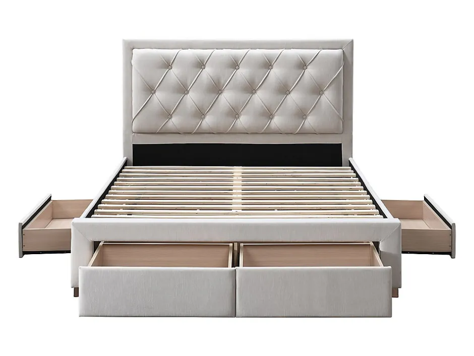 Vente-unique Lit avec tiroirs 160 x 200 cm - Tissu - Beige + Matelas - LEOPOLD