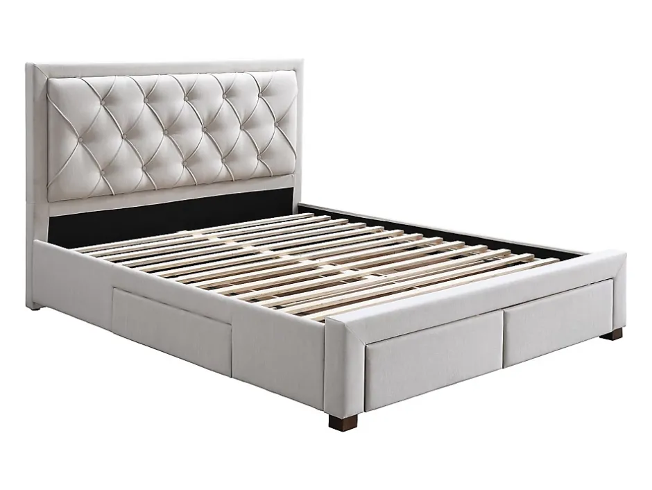 Vente-unique Lit avec tiroirs 160 x 200 cm - Tissu - Beige - LEOPOLD Outlet