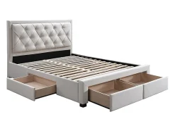 Vente-unique Lit avec tiroirs 160 x 200 cm - Tissu - Beige - LEOPOLD Outlet