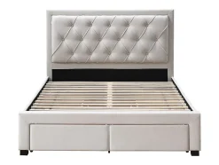 Vente-unique Lit avec tiroirs 160 x 200 cm - Tissu - Beige - LEOPOLD Outlet