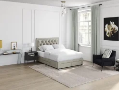 Vente-unique Lit avec tiroirs 140 x 190 cm - Tissu velours - Beige - LEOPOLD Online