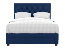 Vente-unique Lit avec tiroirs 160 x 200 cm - Tissu velours bleu + Matelas - LEOPOLD New
