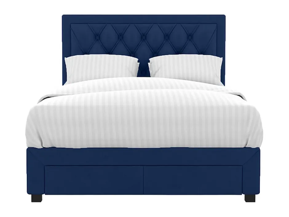 Vente-unique Lit avec tiroirs 160 x 200 cm - Tissu velours bleu + Matelas - LEOPOLD New