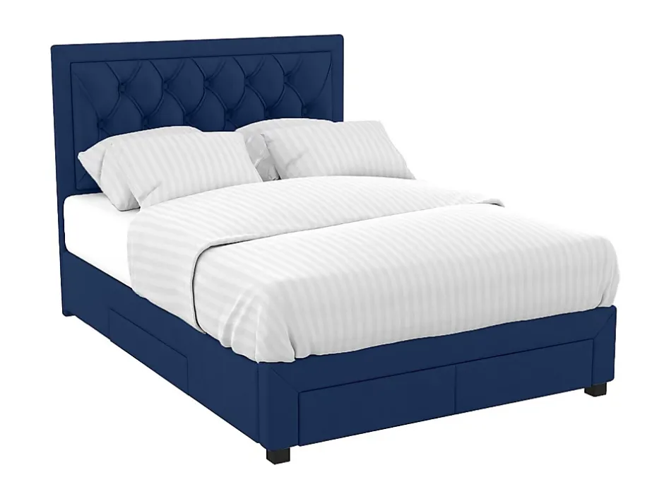 Vente-unique Lit avec tiroirs 160 x 200 cm - Tissu velours bleu + Matelas - LEOPOLD New