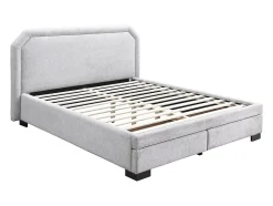 Vente-unique Lit avec tiroirs 160 x 200 cm - Tissu - Gris clair + Matelas - INASTO Clearance