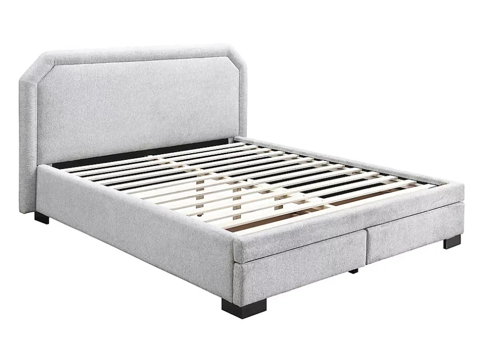 Vente-unique Lit avec tiroirs 160 x 200 cm - Tissu - Gris clair + Matelas - INASTO Clearance