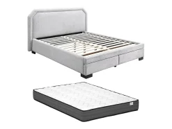 Vente-unique Lit avec tiroirs 160 x 200 cm - Tissu - Gris clair + Matelas - INASTO Clearance