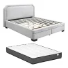Vente-unique Lit avec tiroirs 180 x 200 cm - Tissu - Gris clair + Matelas - INASTO