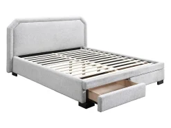 Vente-unique Lit avec tiroirs 180 x 200 cm - Tissu - Gris clair + Matelas - INASTO