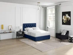 Vente-unique Lit avec tiroirs 160 x 200 cm - Tissu velours bleu - LEOPOLD Best