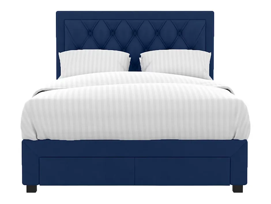 Vente-unique Lit avec tiroirs 160 x 200 cm - Tissu velours bleu - LEOPOLD Best
