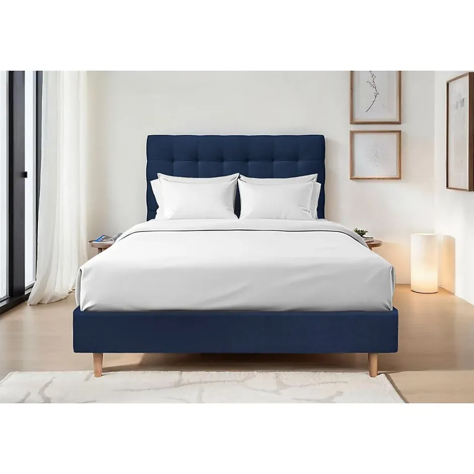 Sommeil De Plomb Lit avec tête de lit capitonnée velours et sommier - Lit en bois massif New