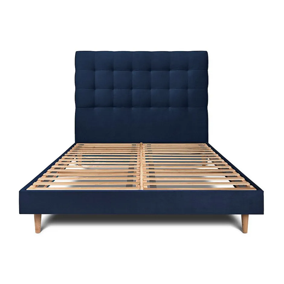 Sommeil De Plomb Lit avec tête de lit capitonnée velours et sommier kit - Lit en bois massif