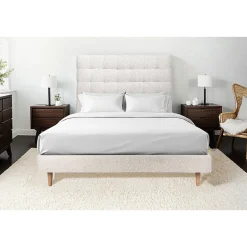 Sommeil De Plomb Lit avec tête de lit capitonnée et sommier tapissier - Lit en bois massif Clearance