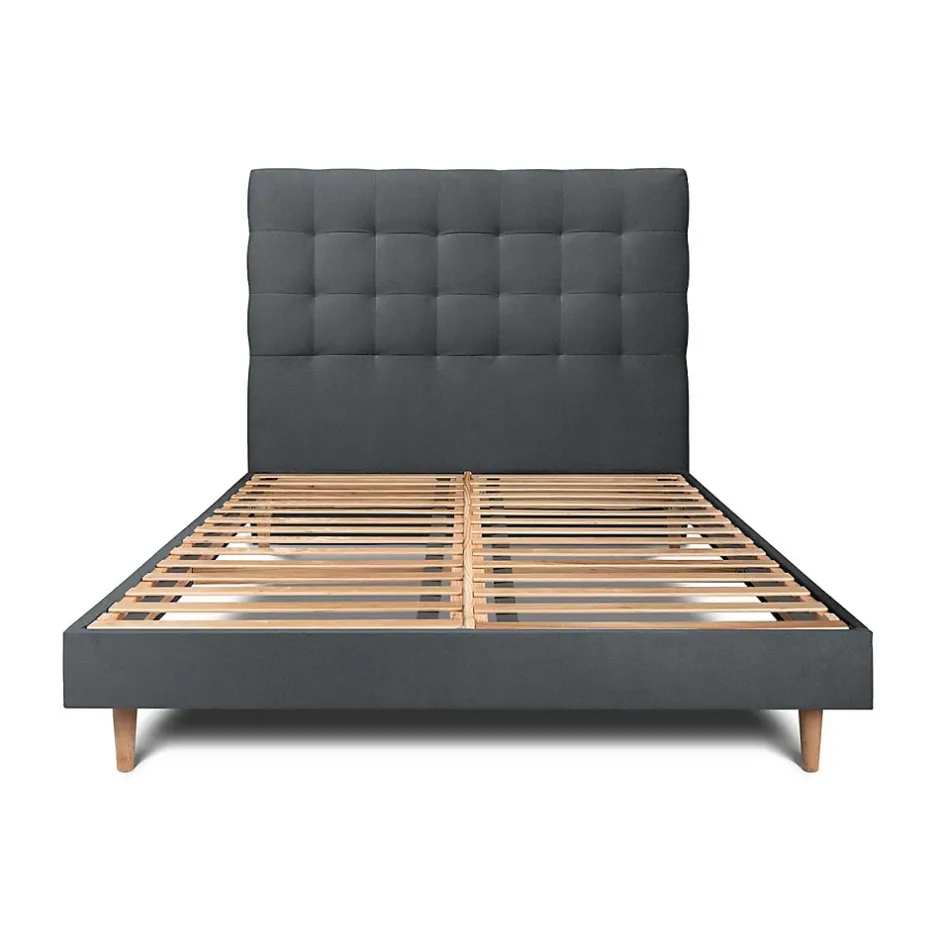 Sommeil De Plomb Lit avec tête de lit capitonnée velours et sommier kit - Lit en bois massif Discount