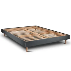 Sommeil De Plomb Lit avec tête de lit capitonnée velours et sommier kit - Lit en bois massif Discount